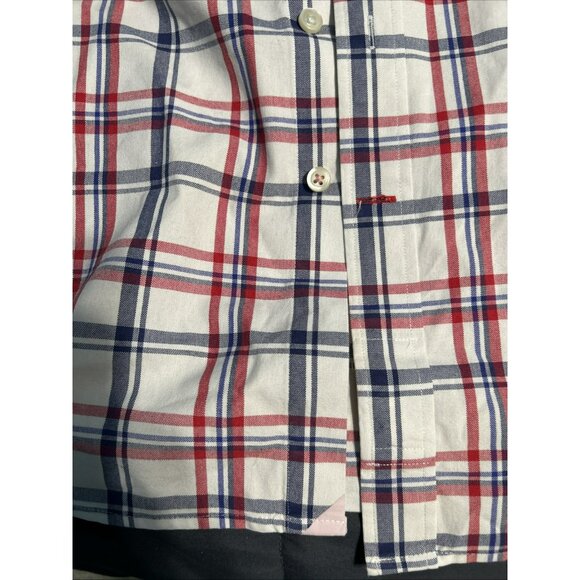 Thomas Pink Shirt Men’s White Blue Red Checker Cotton Button Down XL Y2K - Picture 2 of 9